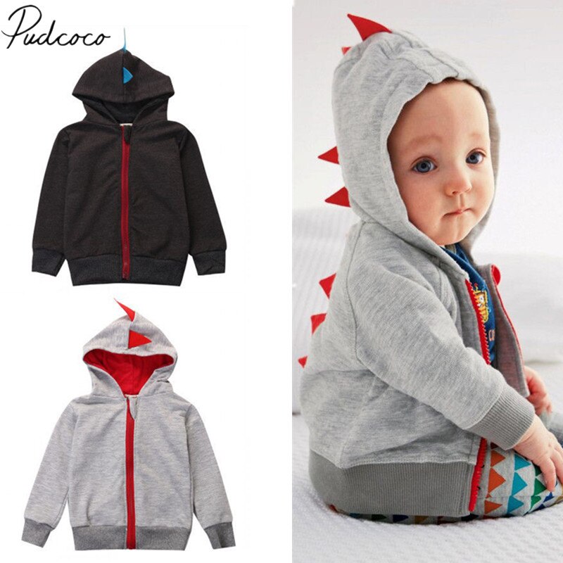 Brand Funny Autumn Winter Toddler Baby Boys Coat Long Sleeve Dinosaur Hooded Zipper Cotton Jacket Cartoon Clothes 0-3Y