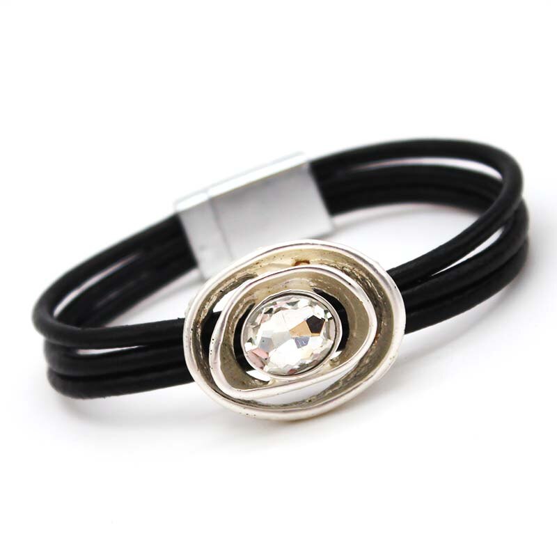 Women Leather Bracelets Crystal LOVE Metal Charm Bohemian Wide Wrap Bracelet Female Party Jewelry