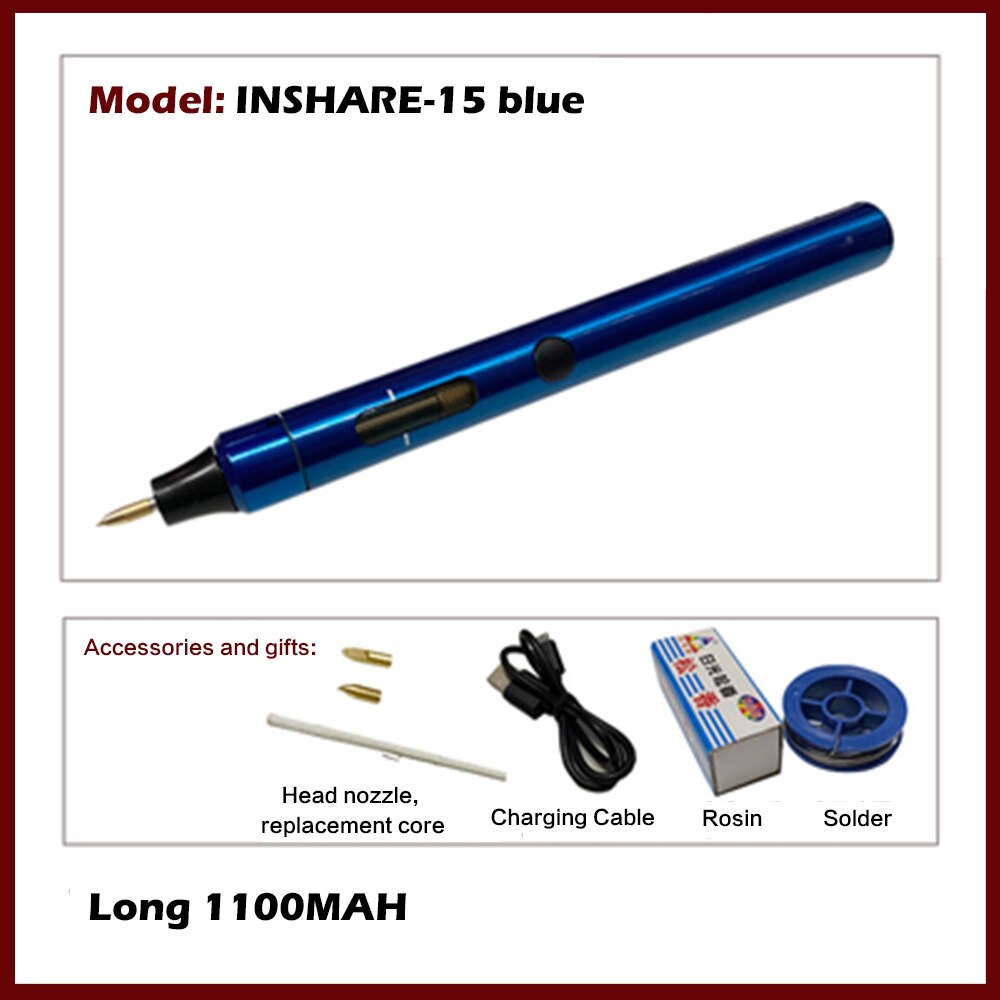 15w draadloze elektrische soldeerbout mini usb diy soldeerstation kit reparatiegereedschap verwarmingselement soldeer leer accessoire: Blauw