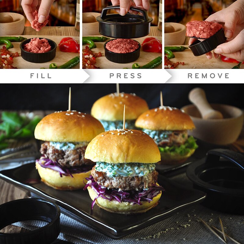 1 stk køkken rund form burgerpresse madkvalitet abs hamburger kødpresse oksekød grill hamburger presse bøffer maker skimmelværktøj