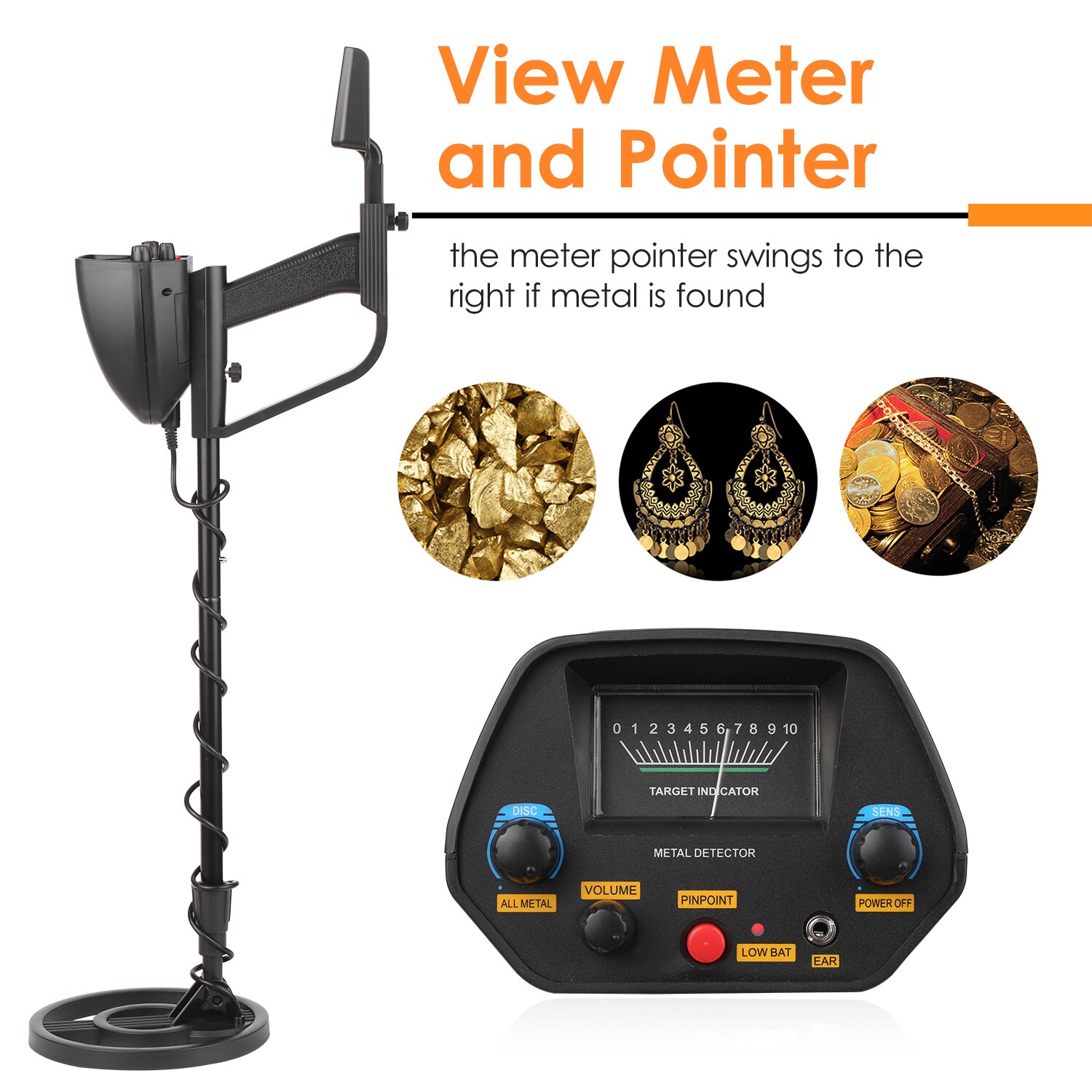 MD-4080 Metal Detector Adjustable Waterproof Metal Finder with DISC and Pinpoint Modes Audio Prompt Lightweight