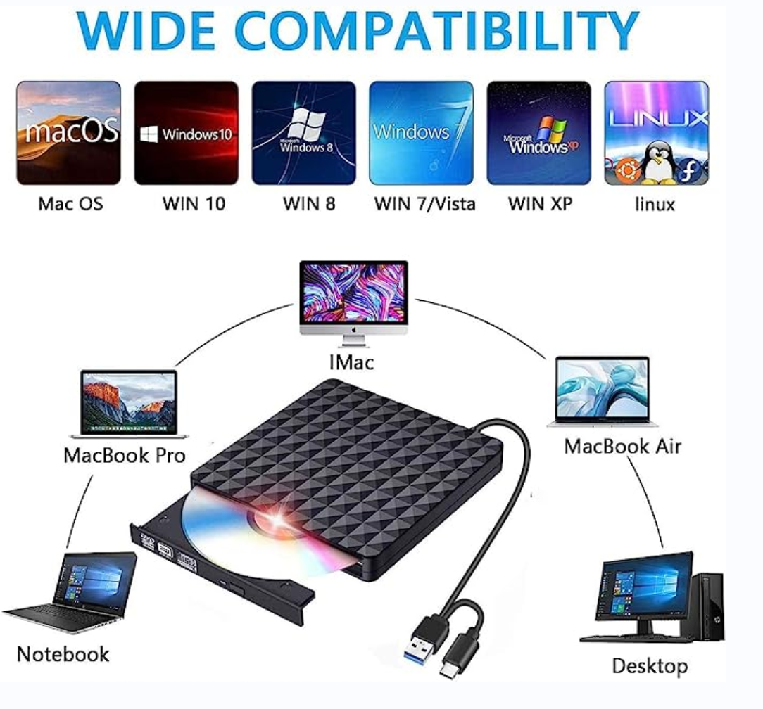 2in1 USB3.0 TypeC Slim External DVD RW CD Writer Drive Burner Reader Player Optical Drives For Laptop PC DVD Burner DVD Portatil