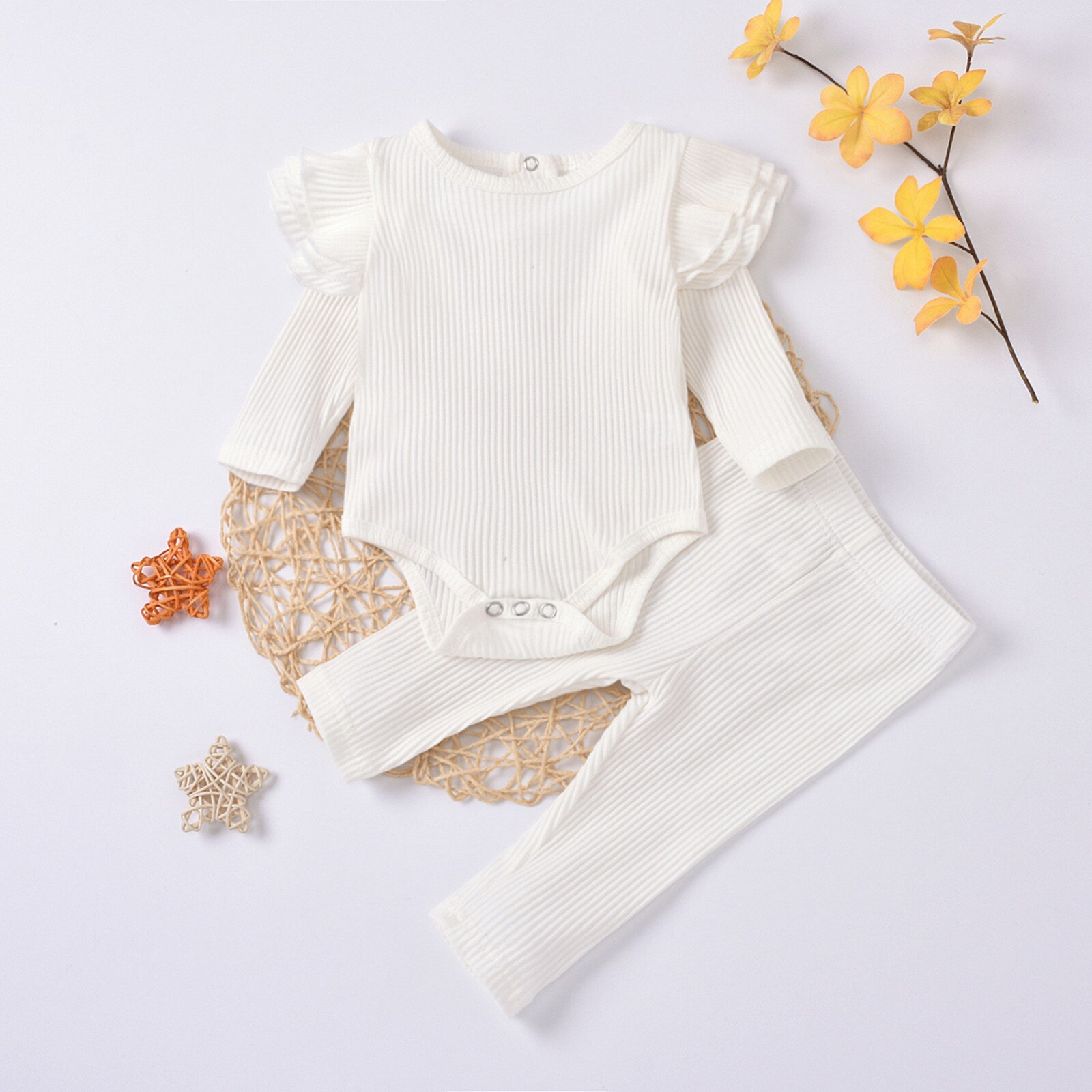 -né solide à volants ensemble de vêtements bébé garçons filles solide tricoté barboteuse hauts + pantalons ensembles tenues infantile enfants doux vêtements costume