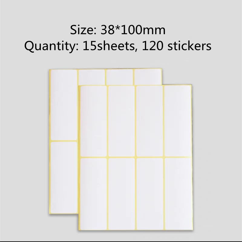 15Sheets Paper Self Adhesive Sticky White Label Name Stickers Blank Note Label Bar DIY Stationery Sticker Various Sizes Optional
