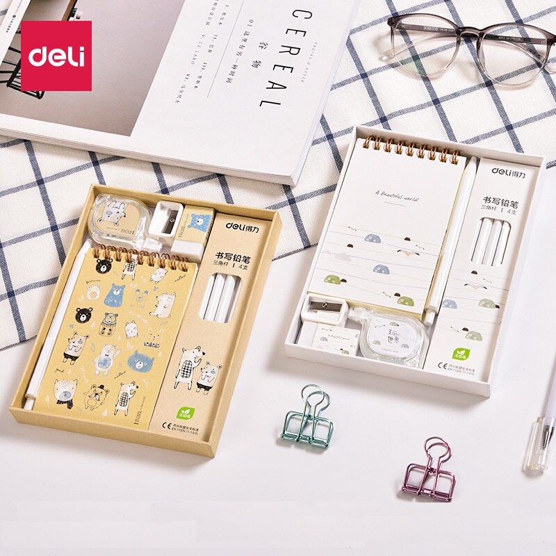 Student Stationery Set Primary High School Cute Cartoon Children's Notebook Pen Tape Eraser Pencil Sharpener