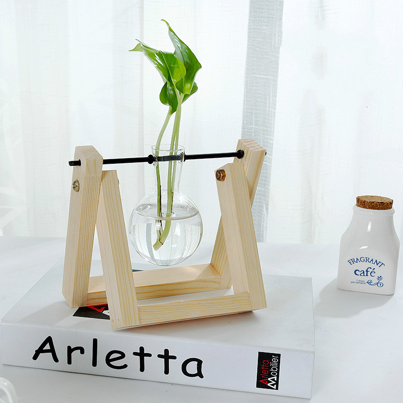 Terrarium hydrocultuur plant transparante vaas houten frame vaas decoratie glazen tafelplant bonsai decoratie bloemenvaas: 1416cm