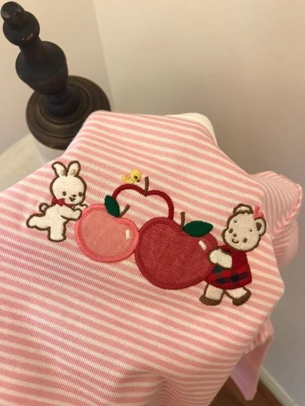 niños camiseta Rosa blanco a rayas bordado apple patrón de oso Linda manga larga Camisetas para niñas bebés