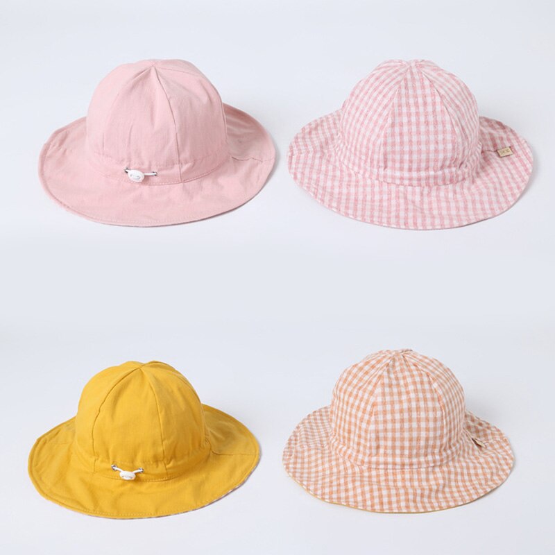 Sombrero de bebé para exteriores de verano, gorros de doble cara para niña, protección solar para chico, gorro de playa sólido, sombrero de algodón para niño, sombrero de cubo de niños