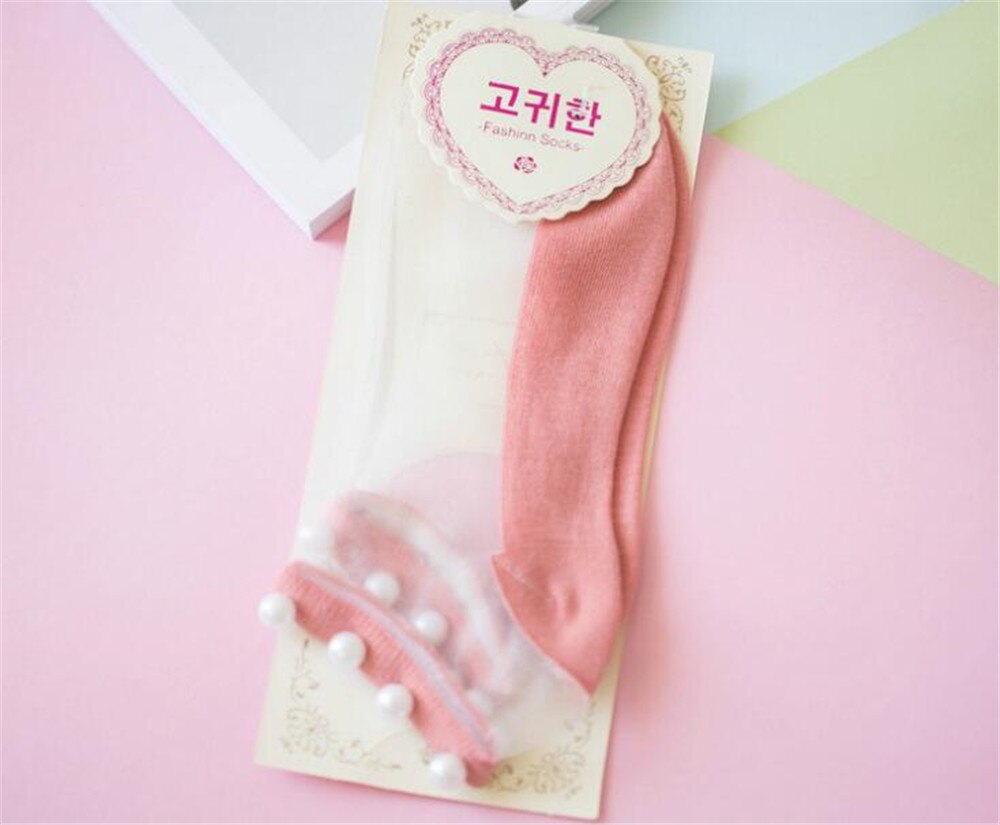 Lolita jeune fille japonaise belle avec perle femme chaussettes courtes multiples couleurs coton Socks B426: red