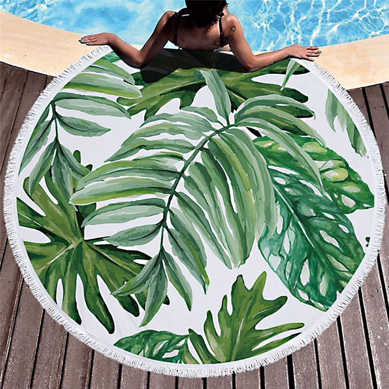 Printed Large Leaves Flower Beach Towel Round Microfiber Beach Towels Roundie Adults Serviette De Plage Toalla Playa: 3