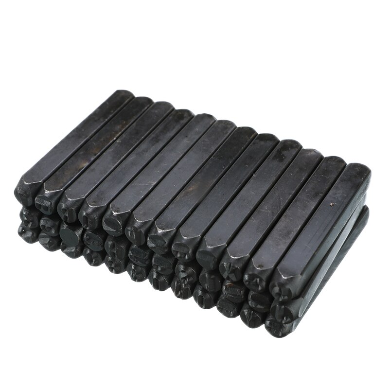 36PCS 5mm Carbon Steel Alphanumeric Letter and Number Antique Pewter Rectangle Stamp Die Punch Set Leathercraft Tools Stamping
