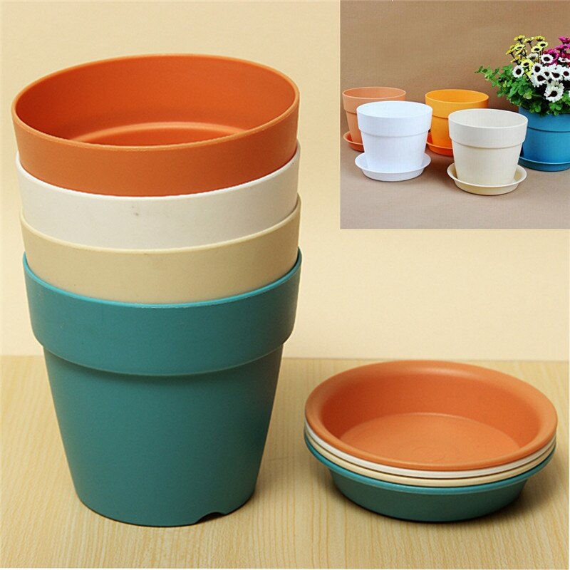 1pcs Resin Plastic Flowerpot With Tray For Garden Indoor Home Decoration Gardening Flower Pots Garden Plants Flower Pot
