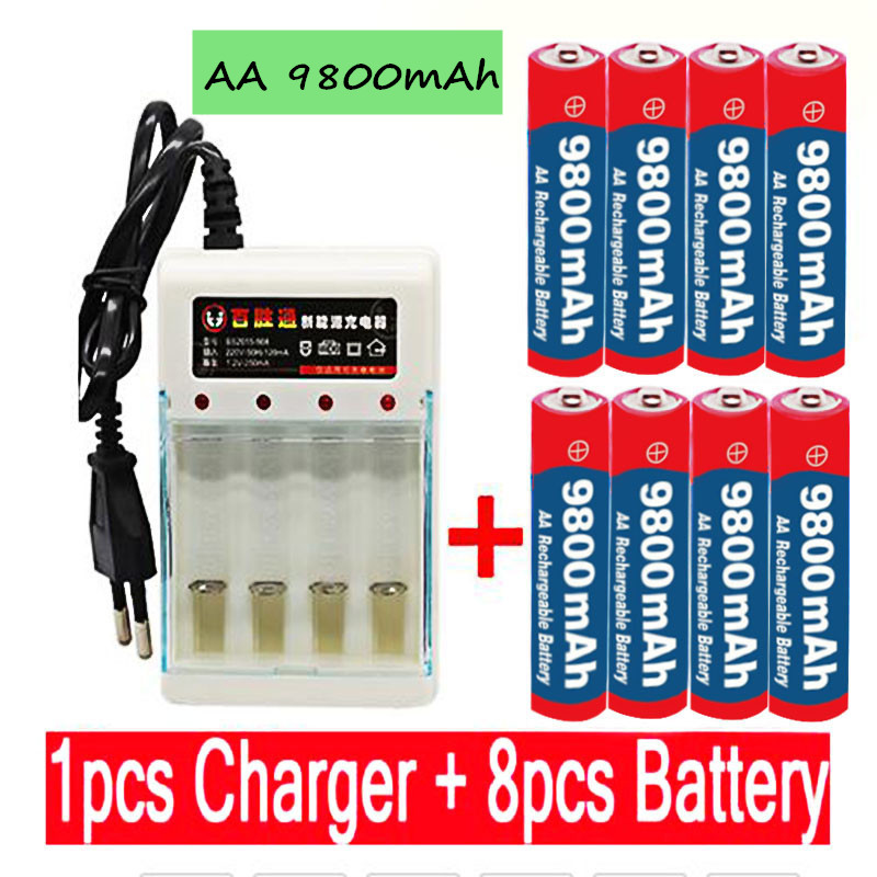 Tag Aa Batterij 9800 Mah Oplaadbare Batterij Aa 1.5 V. Oplaadbare Alcalinas Drummey + 1 Pcs 4-Cell Battery Charger
