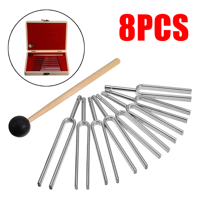 8 stk/sæt 256-512hz stål tuning gaffel lyd vibration terapi chakra stål musik kit holdbart tuning gaffel sæt