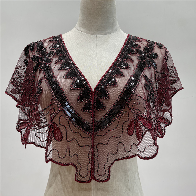 1920's Beaded Vintage Glamour Shawl Capelet - The Claudette - Pewter Brown
