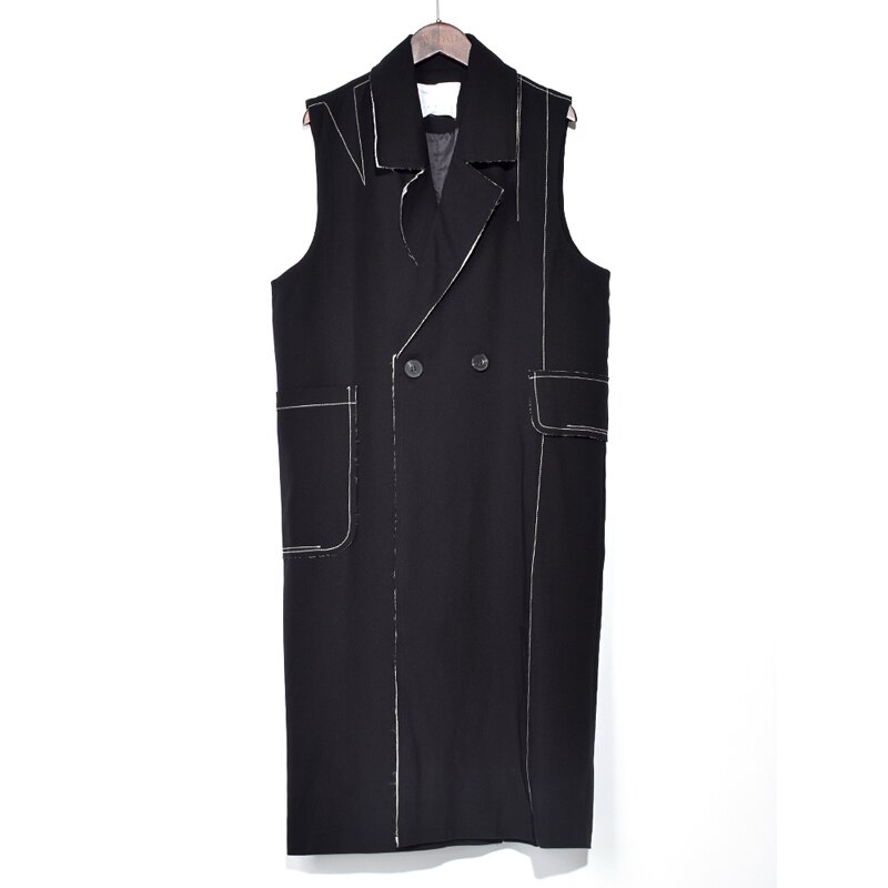 Xitao gestreepte vesten met knoopsluiting en split aan de achterkant voor dames, casual herfsttrend, omslagkraag, mouwloos, zak  xj4931: Default Title