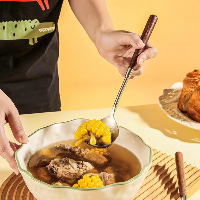 Utensílios de cozinha com cabo de nogueira, faca de bolo de aço inoxidável, pá, colher de arroz, concha de sopa, componente de serviço de restaurante