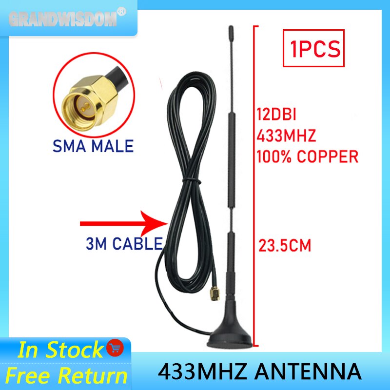 GRANDWISDOM 12dbi 5dbi 433Mhz Antenne lora antena SMA Stecker Magnetische Basis IOT Signal Booster kabellos Verstärker: 12dbi 1p SMA männlich