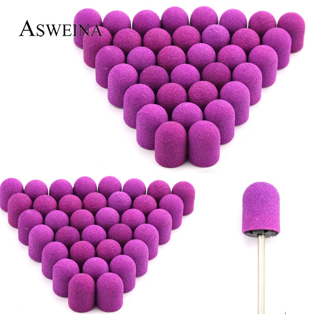 20Pcs 10*15/13*19 Paars Nail Schuren Caps Met Rubber Pedicure Frees Elektrische Boren Bits Cuticle gereedschap Accessoires