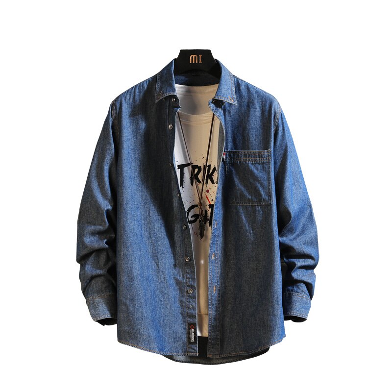 Jeansskjortor herr solida långärmade jeansjacka tvätt denim cowboyjeansskjortor herr casual
