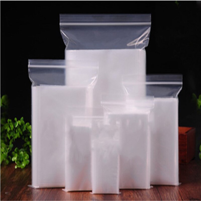 100 stk gennemsigtige selvforseglende opbevaringsposer polyethylen forseglingsposer emballage små dele køkkenredskaber (0.12mm/0.05mm tykke)