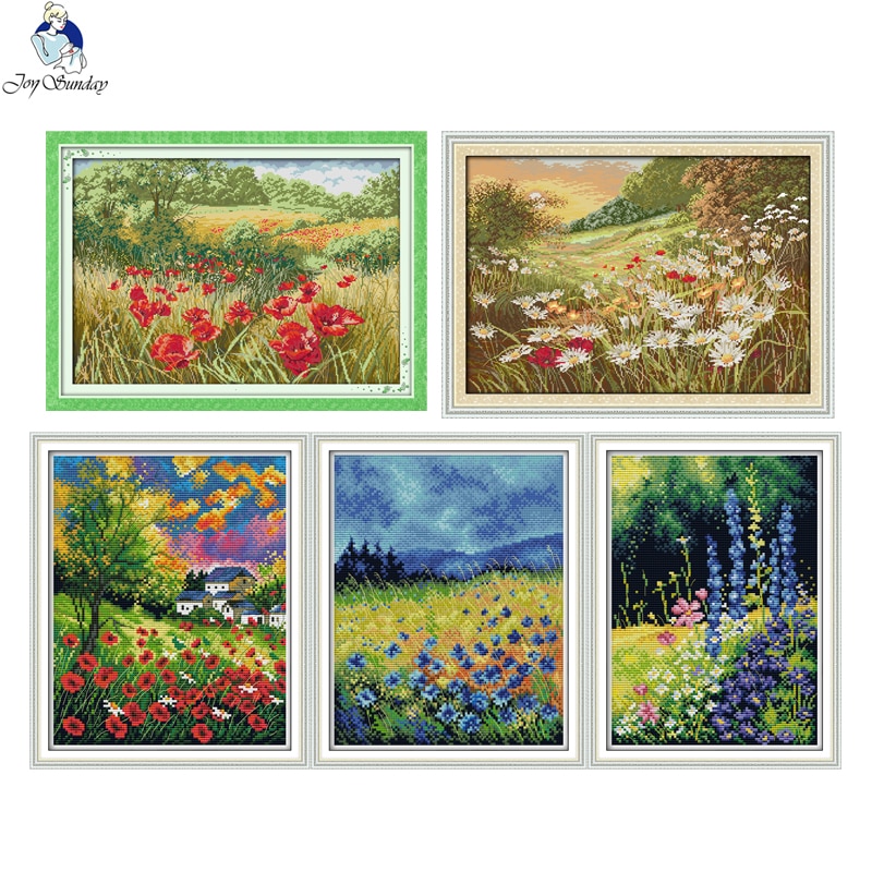 Joy Sunday Beautiful Flowers Series Cross stitch kits DMC Needlework Embroidery Cross-Stitch DIY Handwork Fabric 14CT and 11CT