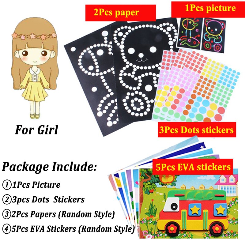 Children 3D DIY Handmade Toy 6 Colorful Dot Mosaic Stickers 5 EVA Sticker Kids Kindergarten Art Craft Educational Toys: Girl 1set Dot 5EVA