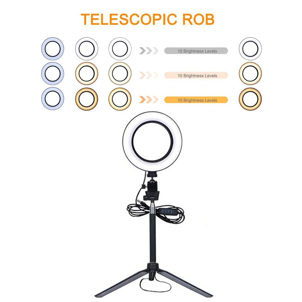 USB portato Selfie Anello di Luce Dimmerabile telecamera Telefono video Fotografia di Illuminazione w/Treppiede Luminosità regolabile per il Trucco LiveStream