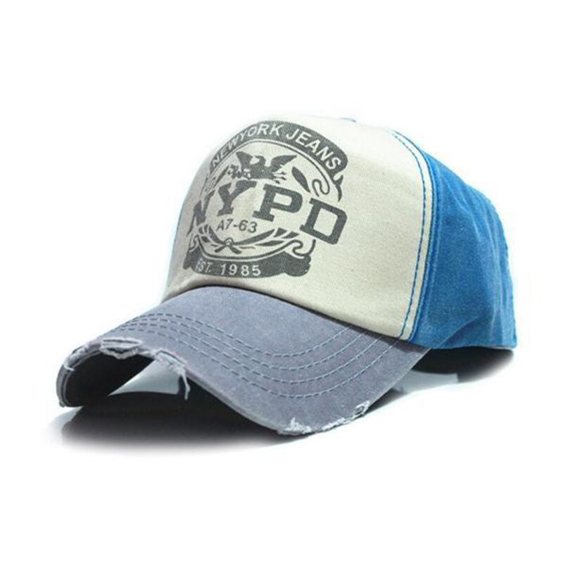 Gorra de béisbol Unisex de NYPD patrón de letras mujeres lavadas gorras de estilo antiguo hombres deporte de ocio algodón lavado gorro de hip hop CP0252: Sky Blue