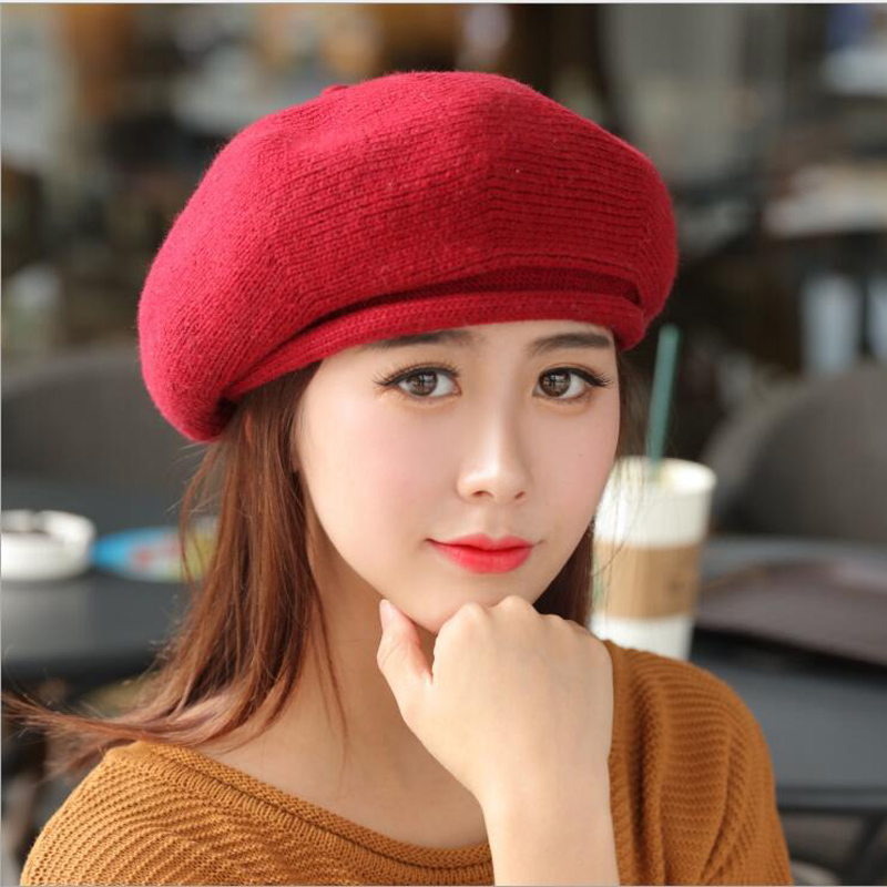 Boina mezclada de lana tejida para mujer, gorro de Otoño Invierno, boinas para mujeres,