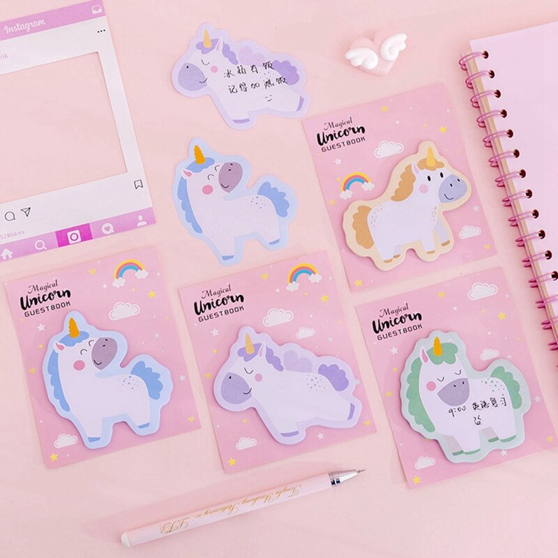 Cute Pink Girls Heart Unicorn Notebook Sticky Notes Student Diary Learning Office Stationery For Girls Learning Supplies