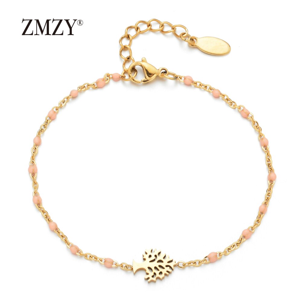 ZMZY Jewelry Tree Of Life Bracelet Women Bracelets Gold Bohemian Charm Bracelet Stainless Steel Chain Bracelet: pink