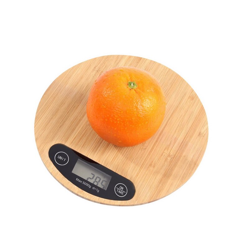 Digital køkken madvægt med bambus vejeplatform til madlavning bagning 5kg/1g naturlige træfarver: 190 x 190mm