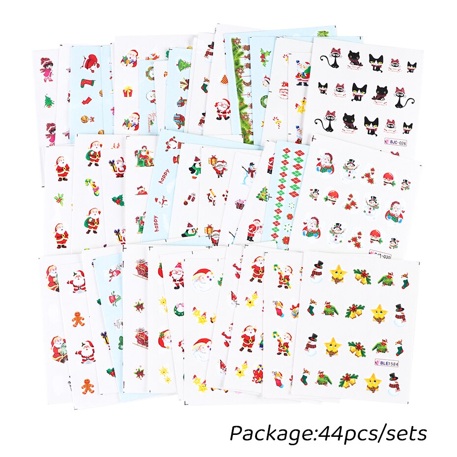 44Pcs Kerst Stickers Voor Nail Set Sneeuwpop Kerstman Kat Water Transfer Slider Winter Nail Art Decoraties Voor Manicure CHNJ004-2