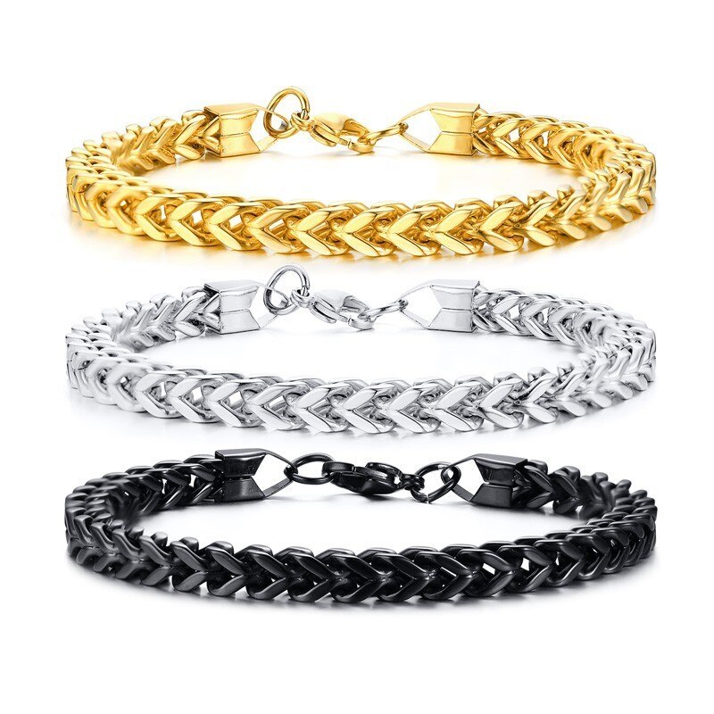Vnox, pulseras de cadena de 6mm de ancho para hombres, joyería de acero inoxidable, pulsera de eslabones pulidos de 8,66 pulgadas