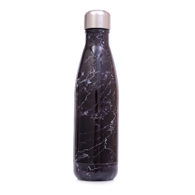 Roestvrijstalen Vacuüm Geïsoleerde Fles Water Lekvrije Dubbelwandige Cola Vorm Fles Houdt Drankjes Koud 24 H & 12 H: Black Marble