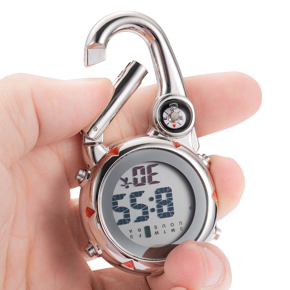 Digitale Klettern Uhr Clip-Auf Rucksack Karabiner Taschenuhr Männer Kompass Temperatur Woche Anzeige Bergsteigen draussen-Sport