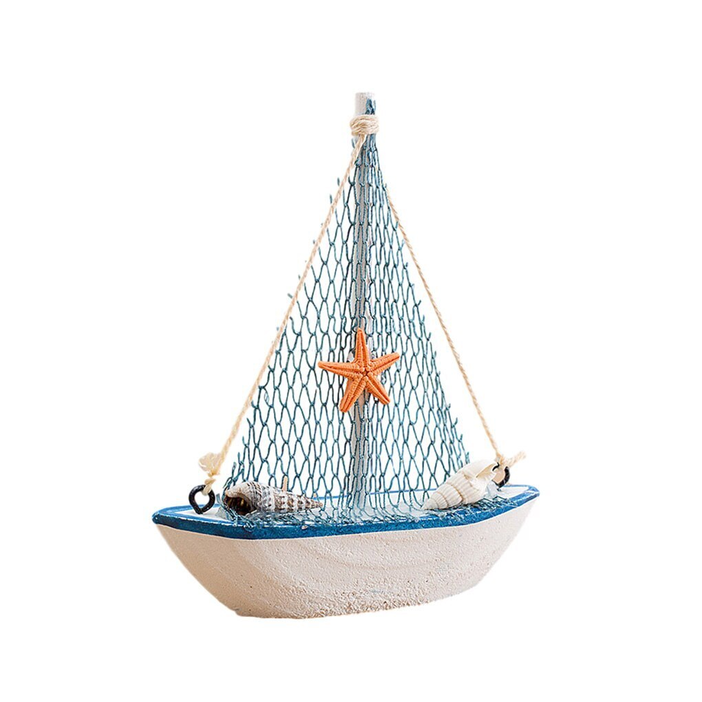 1pc mini middelhavsstil marine nautisk træ blå sejlbåd skib træ håndværk ornamenter festlokale boligindretning: Søstjerne