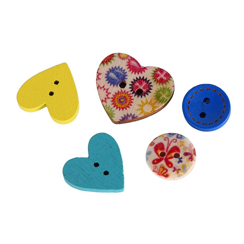 50/100 stuks houten knopen met 2 gaten en verschillende vormen voor scrapbooking, knutselen, doe-het-zelf, babykleding, naaiaccessoires, knoopdecoratie