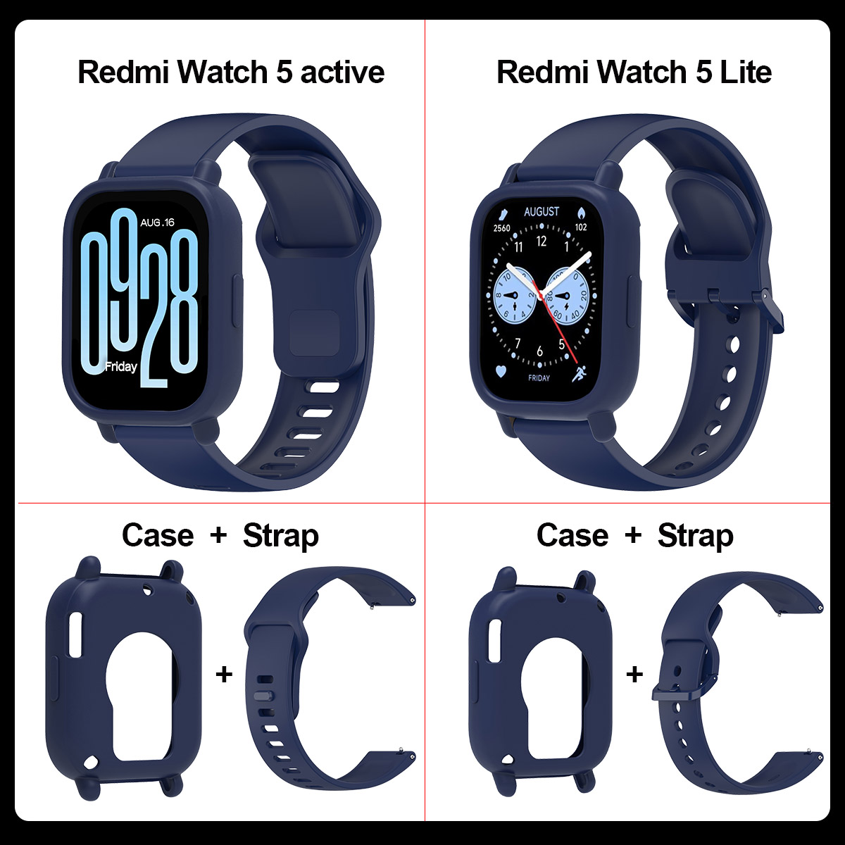 2pcs/set Stylish Band+Case For Redmi watch 5 Active Sport SmartWatch WristBand For Redmi watch 5 Lite Bracelet Band: XXL / Rose Gold