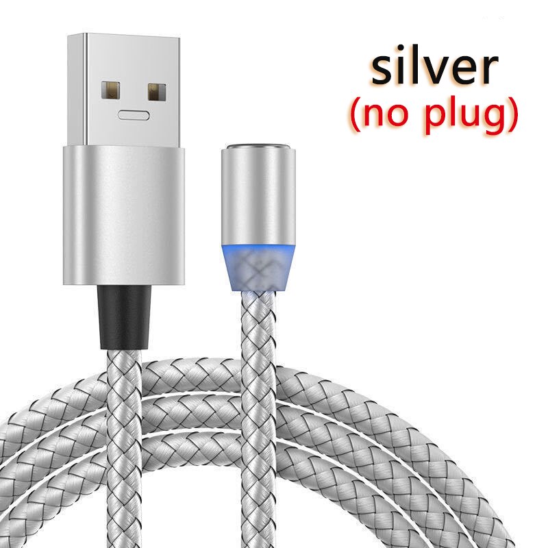 Plugue magnético redondo do cabo 8 pinos tipo c micro usb c plugues de carregamento rápido carregador do ímã do telefone plugue para o iphone 1m linha chargering: silver (not plug)