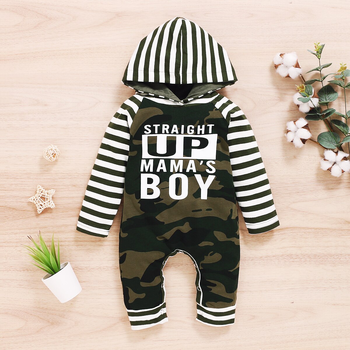 0-24M Infant Baby Boys Rompers Camouflage Striped Print Long Sleeve Hooded Autumn Jumpsuit