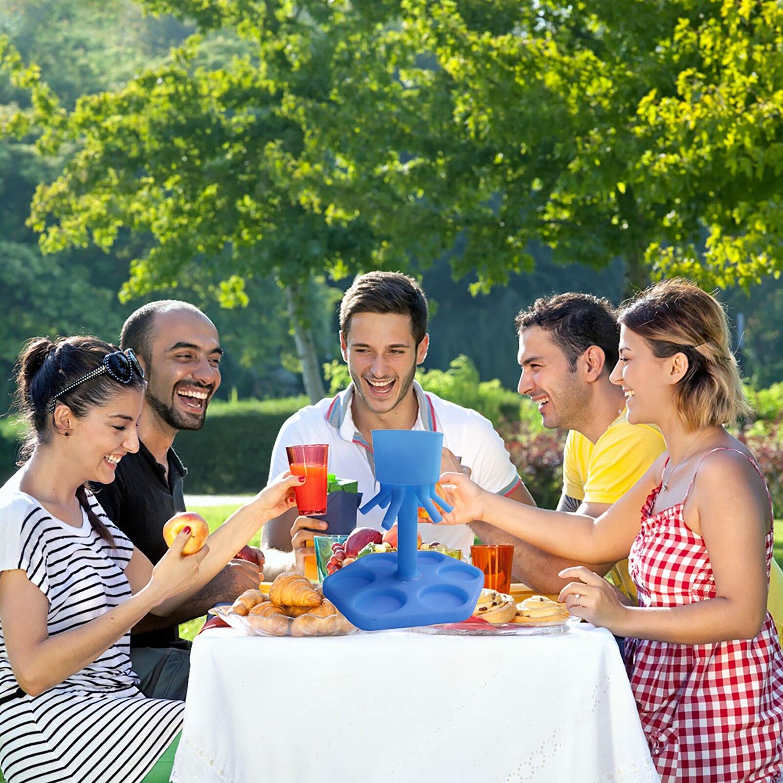 Hexagonal 6 Shot Glass Cocktail Dispenser Revolving Bar Decanter Holder