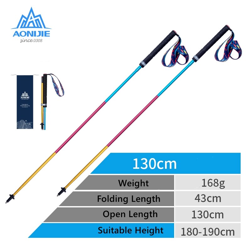 Aonijie 2Pcs Carbon Wandelstokken Ultralight Trekking Polen Vouwen Quick Lock Wandelen Canes Voor Outdoor Trailing Running: E4201 2Pcs 130cm