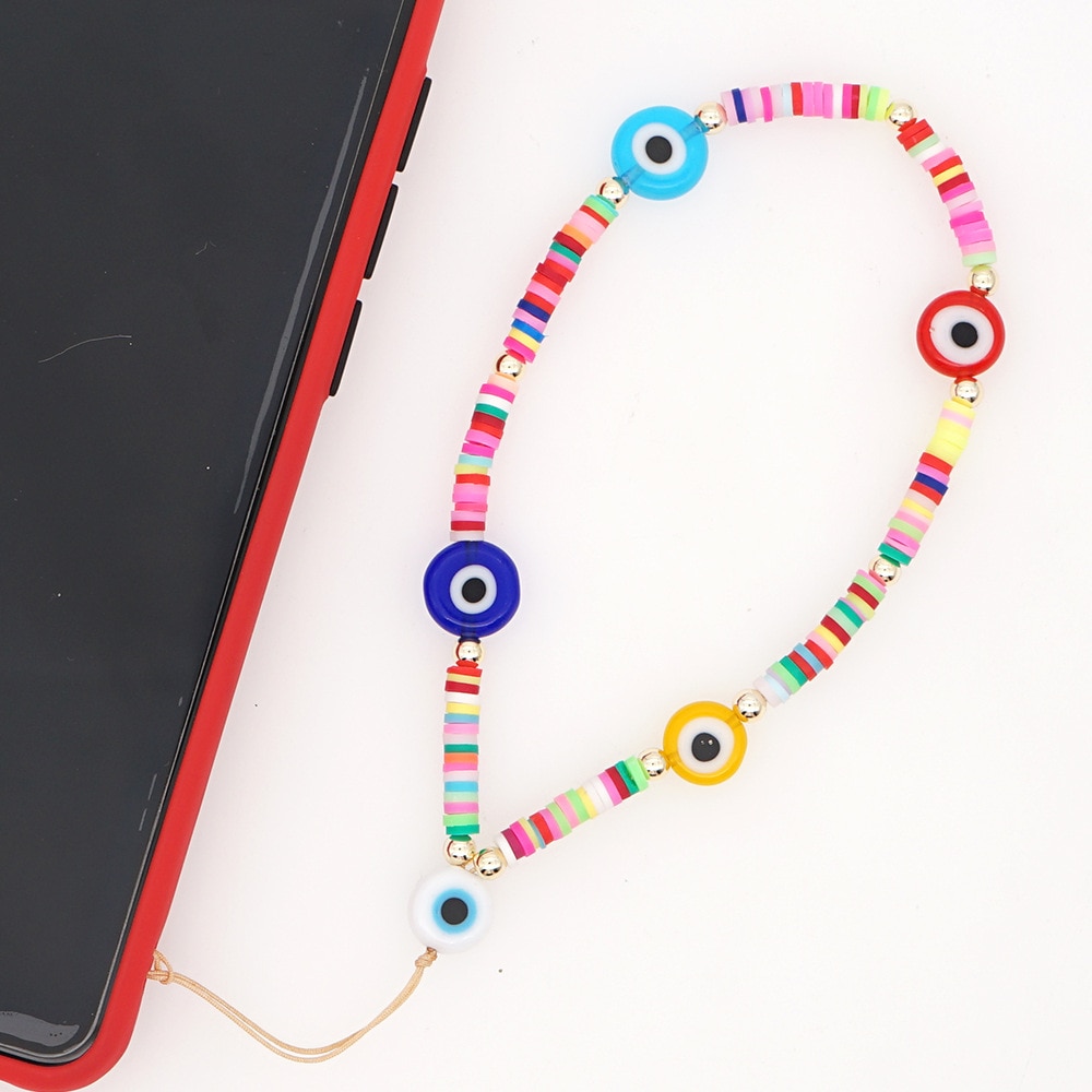 Colorful Acrylic Bead Smile Mobile Phone Chain Cellphone Strap Anti-lost Lanyard For Women Summer Jewelry