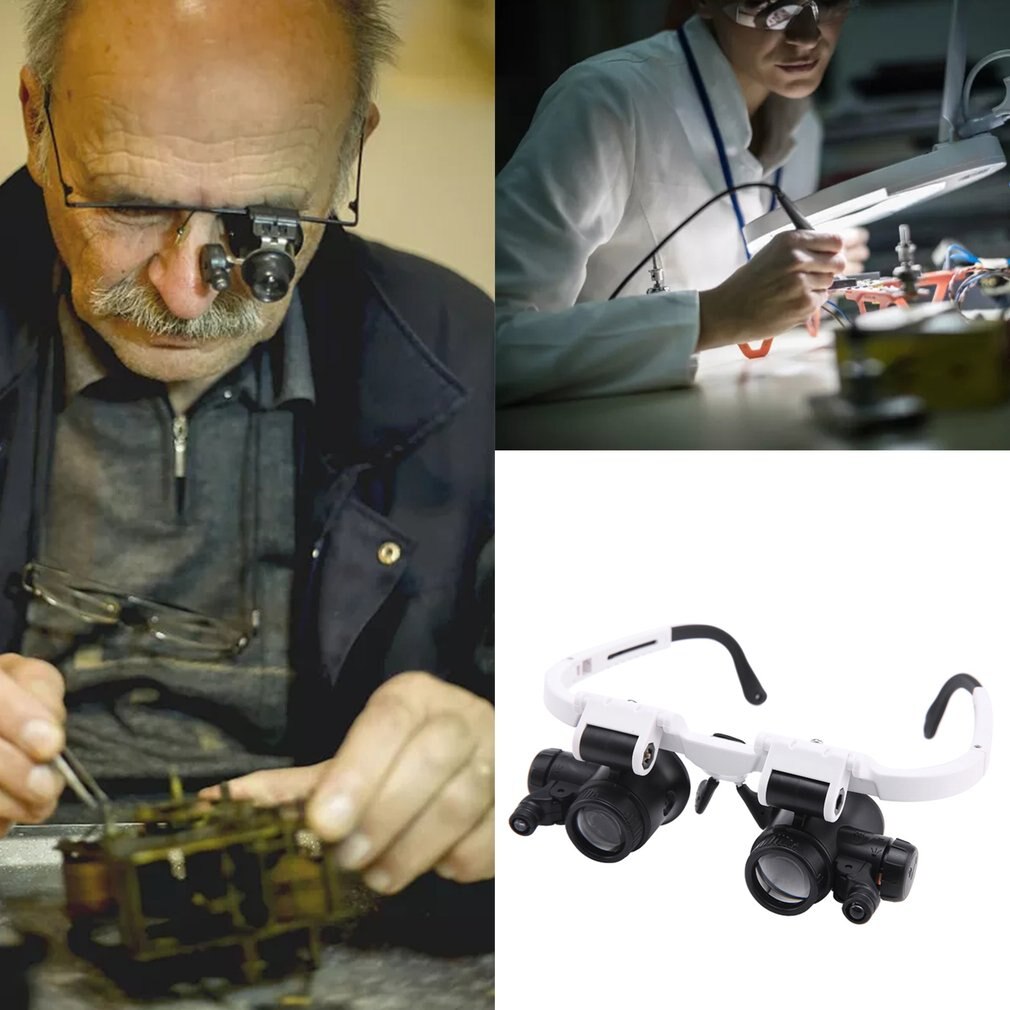 Head Mounted Glasses Magnifier With LED Light Magnifying Glass led lupa For Watchmaker Jewelry Optical Len Glass Magnifier Loupe