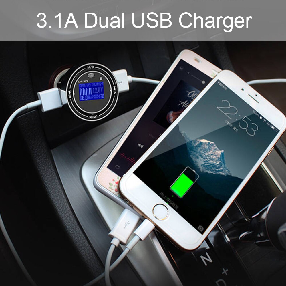 JINSERTA Bluetooth 5.0 Fm Transmitter Handsfree Car Kit MP3 Modulator 3.1A Car Charger Double USB With LED Screen