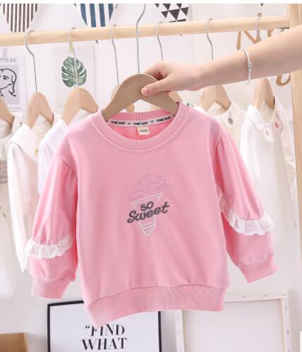 Baby Meisje Zoete Kant Trui Lente Herfst Lange Mouwen Base Shirt Meisjes Tops Kids Baby Meisjes Doeken: Roze / 9M(70CM)