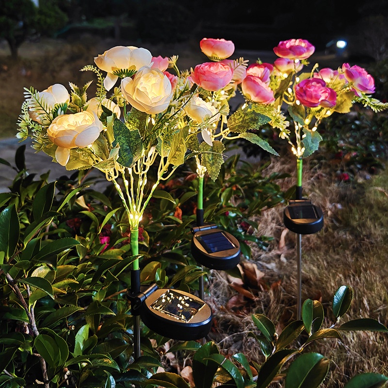 Lámpara Solar de jardín, decoración, linterna de flores para Patio exterior, Patio, jardín, capullos de Camelia, flores, luz Solar para fiestas navideñas