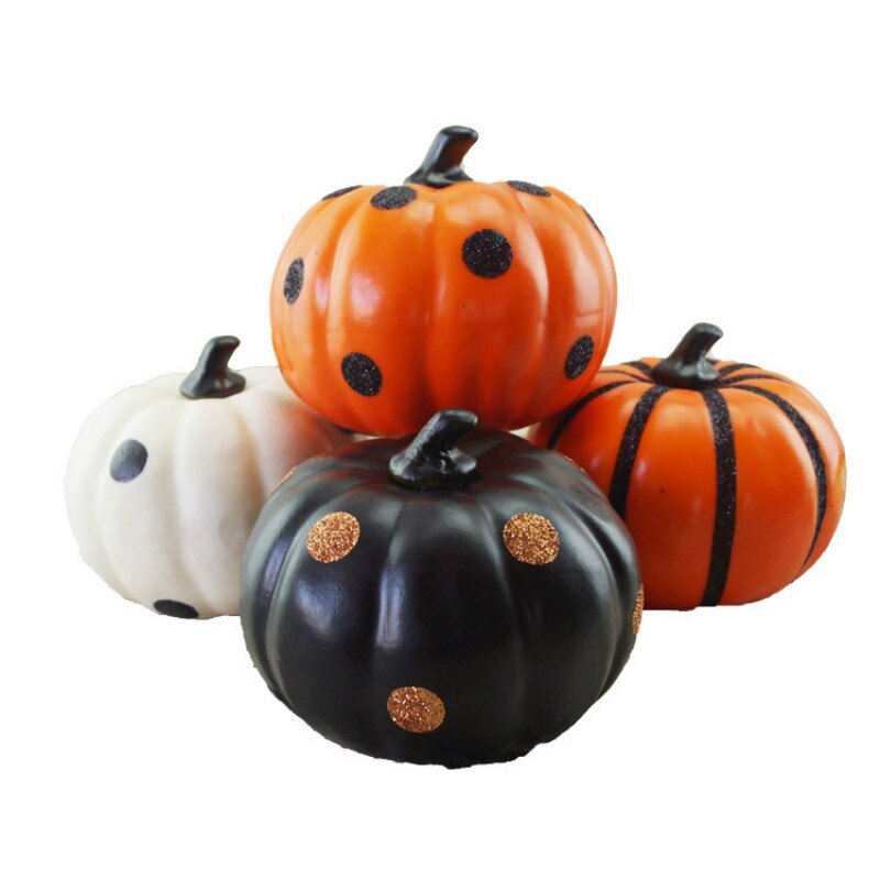 Decoraciones de calabaza blanca, calabaza de Halloween, espuma de plástico, verduras artificiales, 6 pulgadas, negro, naranja, DEC567